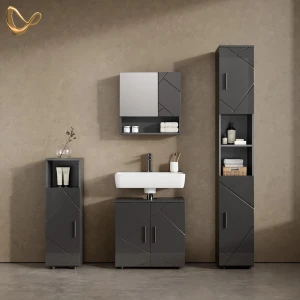 Badmöbel-Set Ronco Anthrazit Hochglanz 4 Teile, mit Hochschrank livinity®