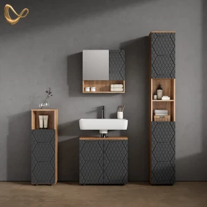 Badmöbel-Set Ronco Anthrazit mit Wabenstruktur 4 Teile, mit Hochschrank livinity®