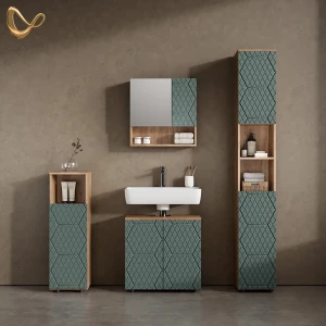 Badmöbel-Set Ronco Grün/Goldkraft Eiche 4 Teile, mit Hochschrank livinity®