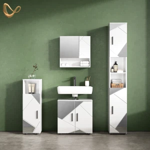 Badmöbel-Set Ronco Weiß Hochglanz mit Einsätzen 4 Teile, mit Hochschrank livinity®