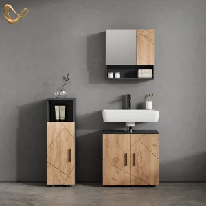 Badmöbel-Set Ronco Goldkraft Eiche/Anthrazit 3 Teile livinity®