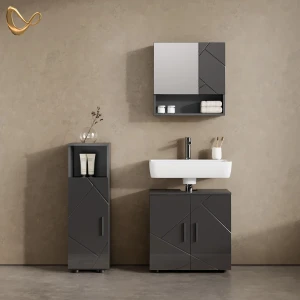 Badmöbel-Set Ronco Anthrazit Hochglanz 3 Teile livinity®