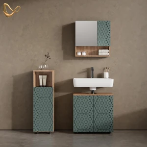 Badmöbel-Set Ronco Grün/Goldkraft Eiche 3 Teile livinity®
