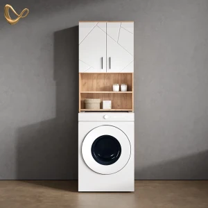 Waschmaschinenschrank Ronco Weiß Hochglanz/Goldkraft Eiche 64 x 190.5 cm livinity®