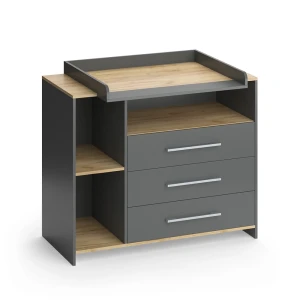 Puslekommode Oskar Antracit/gylden eg 113 x 93 cm med 3 skuffer Vicco