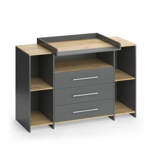 Puslekommode Oskar Antracit/gylden eg 143.2 x 93 cm med 3 skuffer Vicco