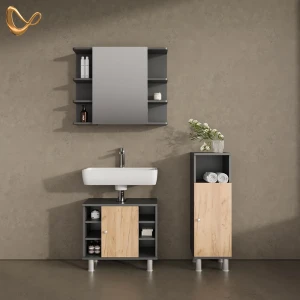 Badmöbel-Set Fucino Anthrazit/Goldkraft Eiche 3 Teile mit Midischrank livinity®