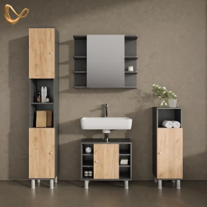 Badmöbel-Set Fucino Anthrazit/Goldkraft Eiche 4 Teile livinity®