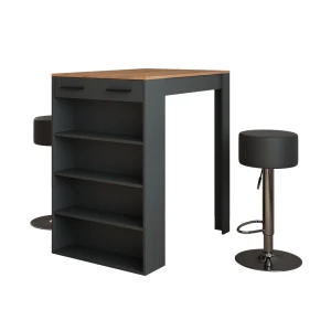 Barbordssæt Repose Guld power eg/antracit 67 x 100 cm med 2 barstole Vicco