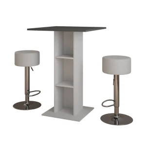 Barbordssæt Repose Beton/hvid 75 x 75 cm med 2 barstole Vicco