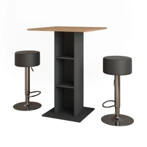 Barbordssæt Repose Guld power eg/antracit 75 x 75 cm med 2 barstole Vicco