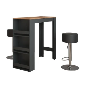 Barbordssæt Repose Antracit/gylden eg 45 x 110 cm med 2 barstole Vicco