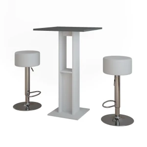 Barbordssæt Repose Hvid/antracit 65 x 65 cm med 2 barstole Vicco