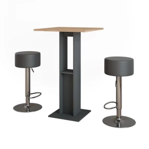 Barbordssæt Repose Guld power eg/antracit 65 x 65 cm med 2 barstole Vicco