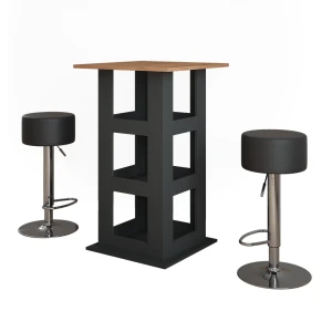Barbordssæt Repose Guld power eg/antracit 65 x 65 cm med 2 barstole Vicco