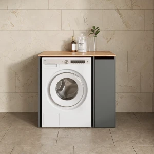 Waschmaschinenschrank Paolina Anthrazit/Goldkraft Eiche 93.6 x 88.2 cm mit Fächern und Tür livinity®