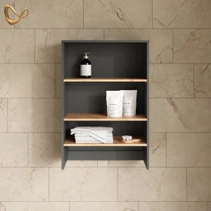 Waschmaschinenschrank Paolina Anthrazit/Goldkraft Eiche 68 x 100.4 cm mit offenen Regalen livinity®