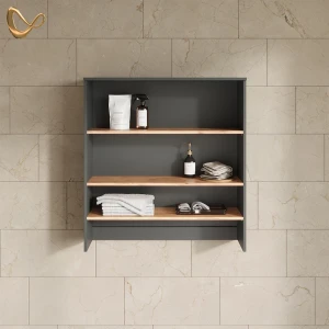 Waschmaschinenschrank Paolina Anthrazit/Goldkraft Eiche 93.6 x 100.4 cm mit offenen Regalen livinity®