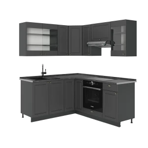 Hjørnekøkken Fame-Line Anthrazit-Gold Landhaus 190 x 46 cm uden bordplade Vicco