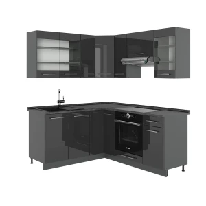 Hjørnekøkken Fame-Line Antracit højglans 190 x 46 cm uden bordplade Vicco