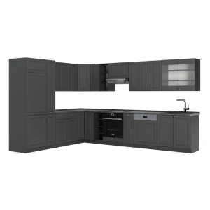 Hjørnekøkken Fame-Line Anthrazit-Gold Landhaus 347 x 46 cm uden bordplade Vicco