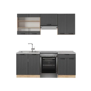 Kitchenette Fame-Line Cinza escuro 200 cm , Mármore AP Vicco