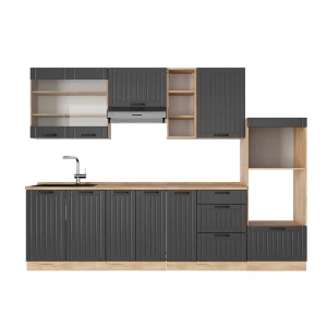 Cuisine Fame-Line Gris foncé 280cm , PT Chêne Vicco