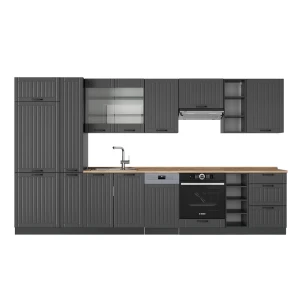 Küchenzeile Fame-Line Dunkelgrau 355 cm , AP Eiche Vicco