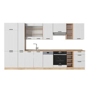 Mueble de cocina Fame-Line Blanco casa de campo 355 cm , ET Roble Vicco