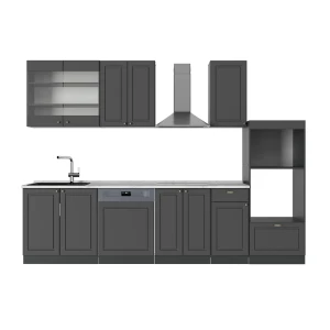 Kitchenette Fame-Line Casa de campo em ouro antracite 300 cm com armário alto, mármore AP Vicco