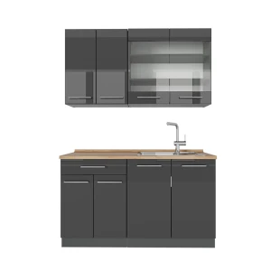 Cuisine Fame-Line Anthracite Haute brillance 140cm , PT Chêne Vicco