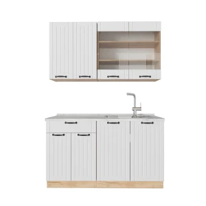 Singleküche Fame-Line Weiß Landhaus 140 cm , AP Marmor Vicco