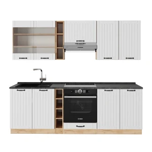 Küchenzeile Fame-Line Weiß Landhaus 235 cm , AP Anthrazit Vicco