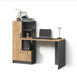 Schreibtisch Lorena Anthrazit/Goldkraft Eiche 150 x 120.1 cm mit 2 Türen livinity®