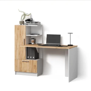 Schreibtisch Lorena Weiß/Goldkraft Eiche 150 x 120.1 cm mit 2 Türen livinity®