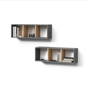 Wandregal Lorena Anthrazit/Goldkraft Eiche 90 x 30 cm 2er Set livinity®