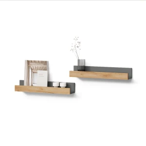 Wandregal Lorena Anthrazit/Goldkraft Eiche 60 x 10 cm 2er Set livinity®