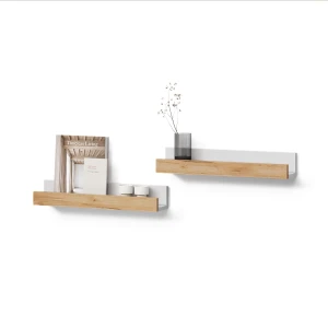 Wandregal Lorena Weiß/Goldkraft Eiche 60 x 10 cm 2er Set livinity®