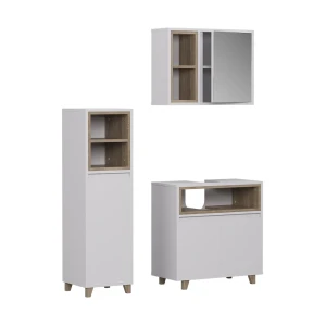 Badmöbel-Set Elnor Weiß/Eiche 3 Teile mit Midischrank Vicco