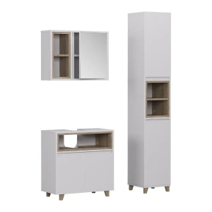 Badmöbel-Set Elnor Weiß/Eiche 3 Teile mit Hochschrank Vicco