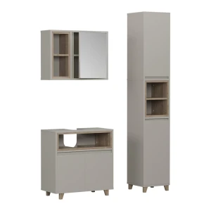 Badmöbel-Set Elnor Greige 3 Teile mit Hochschrank Vicco