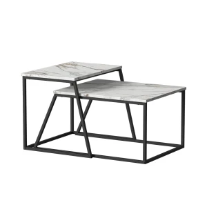 Sofabordssæt Myra Sort/marmorhvid 60 x 50 cm 2 dele Vicco