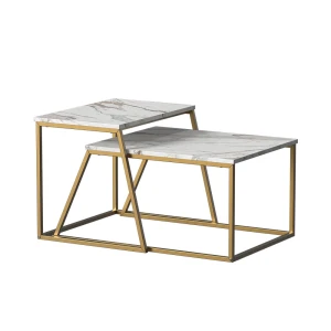 Sofabordssæt Myra Marmor Hvid/Guld 60 x 50 cm 2 dele Vicco