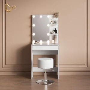 Schminktisch Nola Weiß mit LED Beleuchtung und Hocker livinity®
