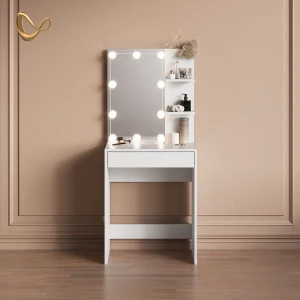 Schminktisch Nola Weiß 60 cm mit LED Beleuchtung livinity®