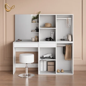 Schminktisch Nola Weiß 140 cm mit Hocker und Schrank livinity®