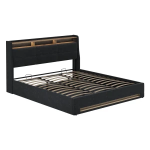 Polsterbett Christin Anthrazit/Eiche 180x200 mit LED und USB-Anschluss Vitalispa