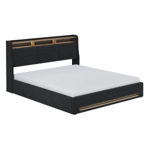 Verhoiltu sänky Christin Antrasiitti/tammi 180x200 LED, USB-portti ja patja Vitalispa