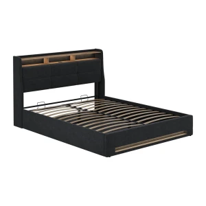Lit rembourré Christin anthracite/chêne 160x200 avec LED et port USB Vitalispa