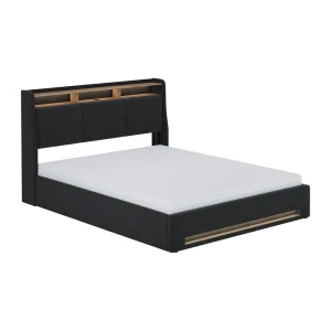 Verhoiltu sänky Christin Antrasiitti/tammi 160x200 LED, USB-liitäntä, patja Vitalispa